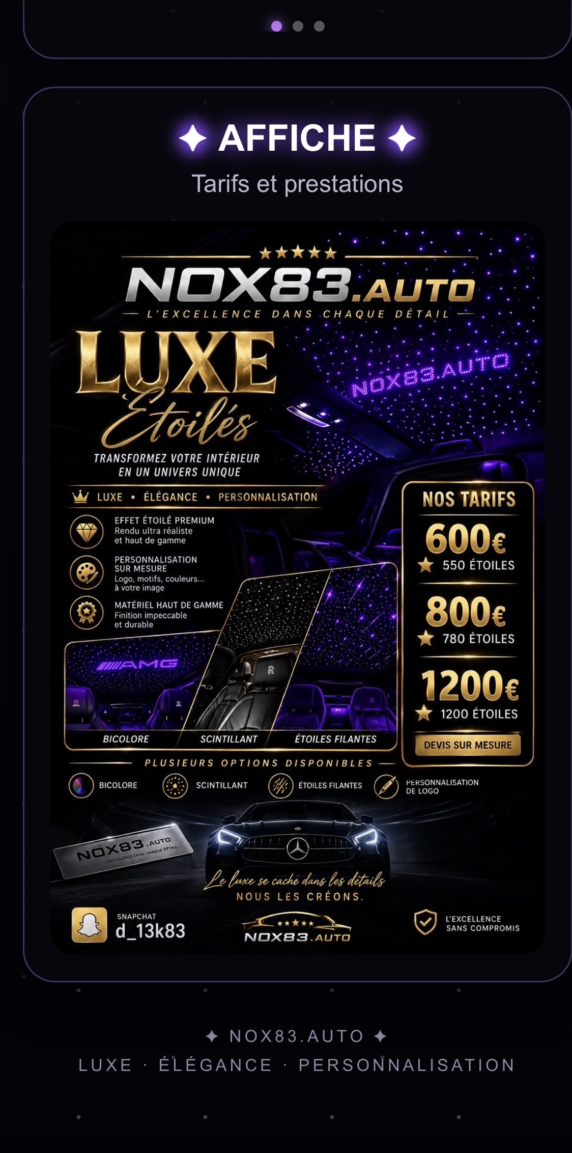 Affiche de prestations NOX83.AUTO